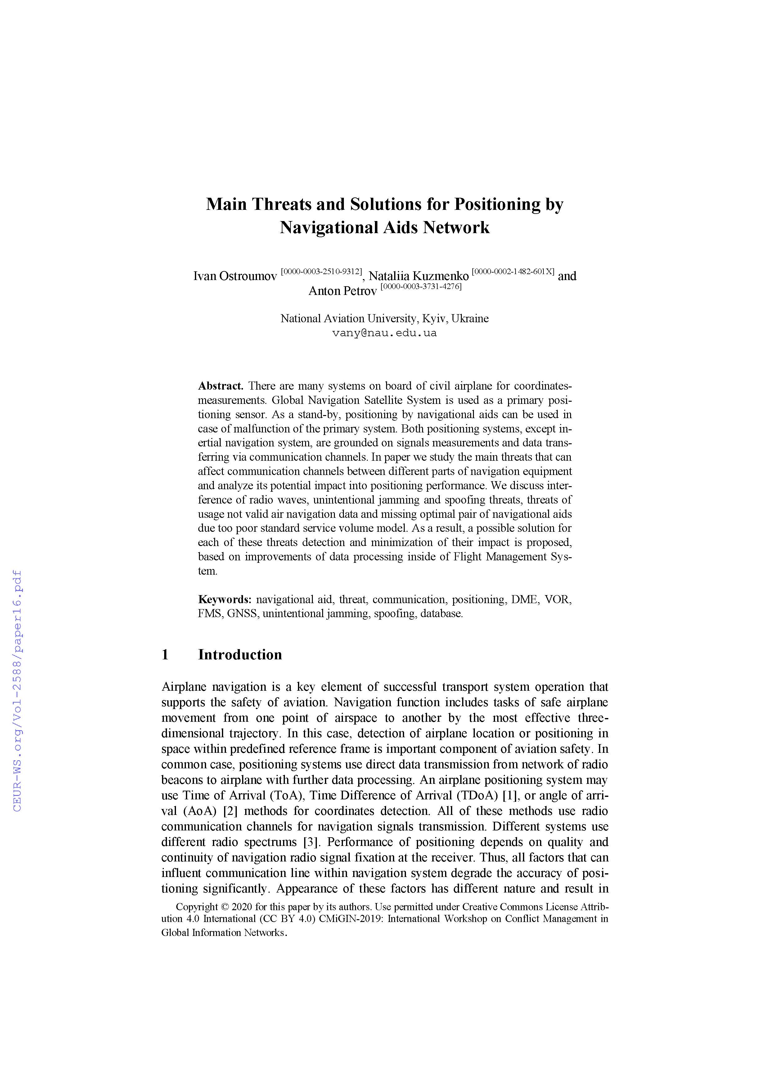 Main Threats and Solutions for Positioning by Navigational Aids Network