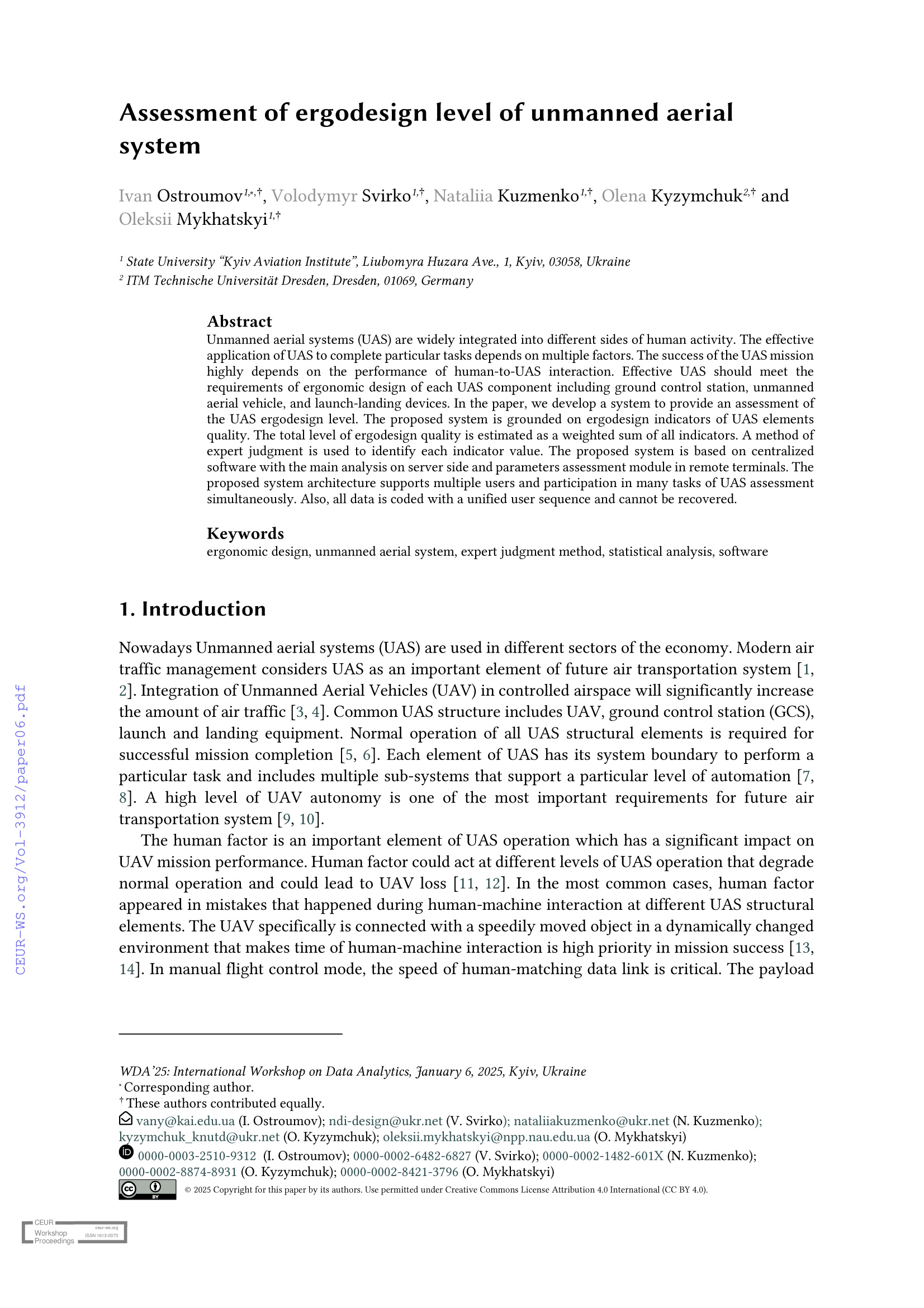 Assessment of ergodesign level of Unmanned Aerial System