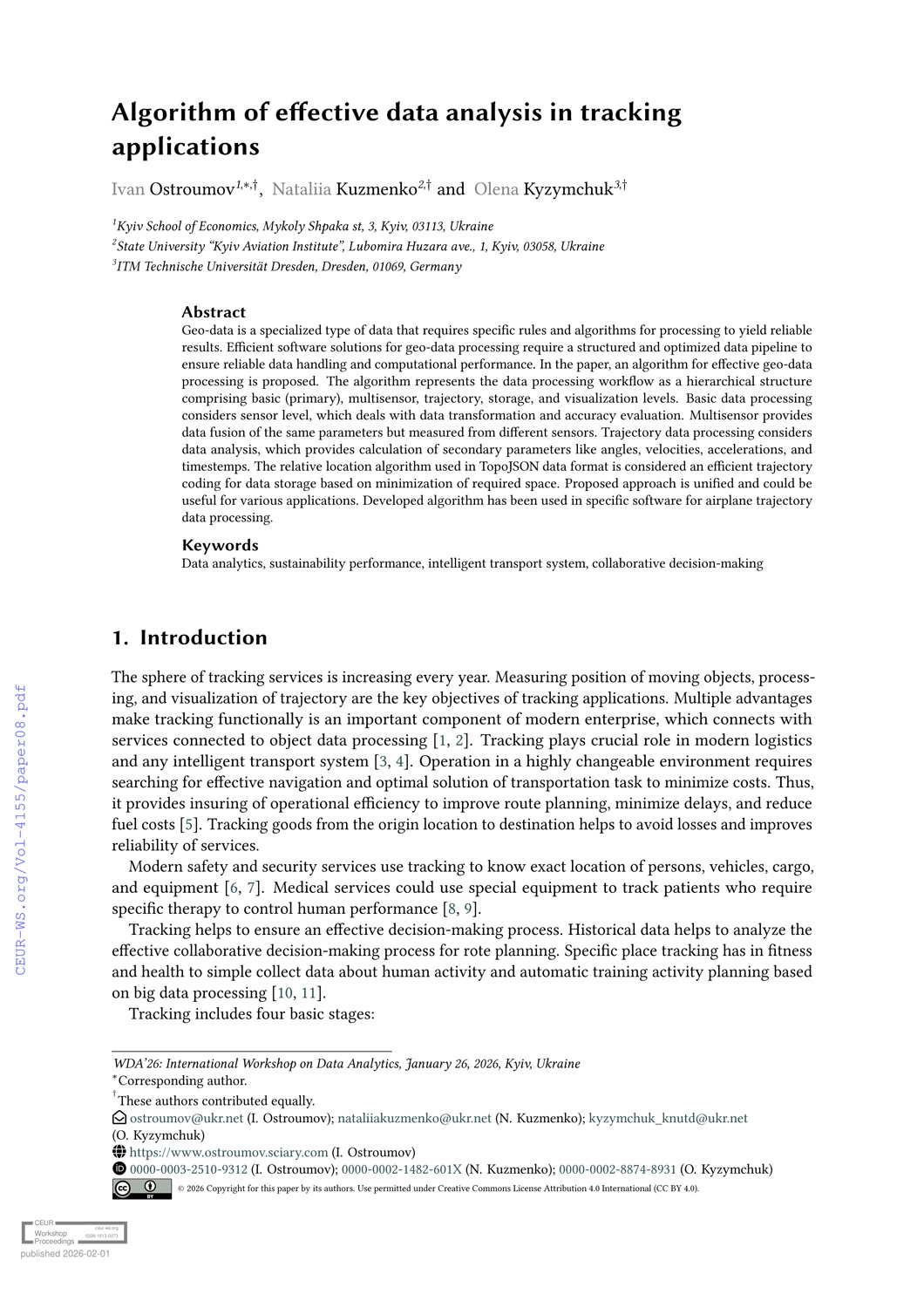 Algorithm of effective data analysis in tracking applications
