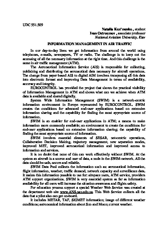 Information management in air traffic